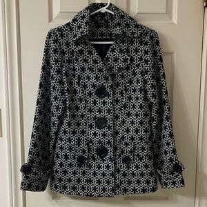 🌷3 for$25🌷Talie, US S, White & Black Floral Pattern Wool Blend Lined Pea Coat